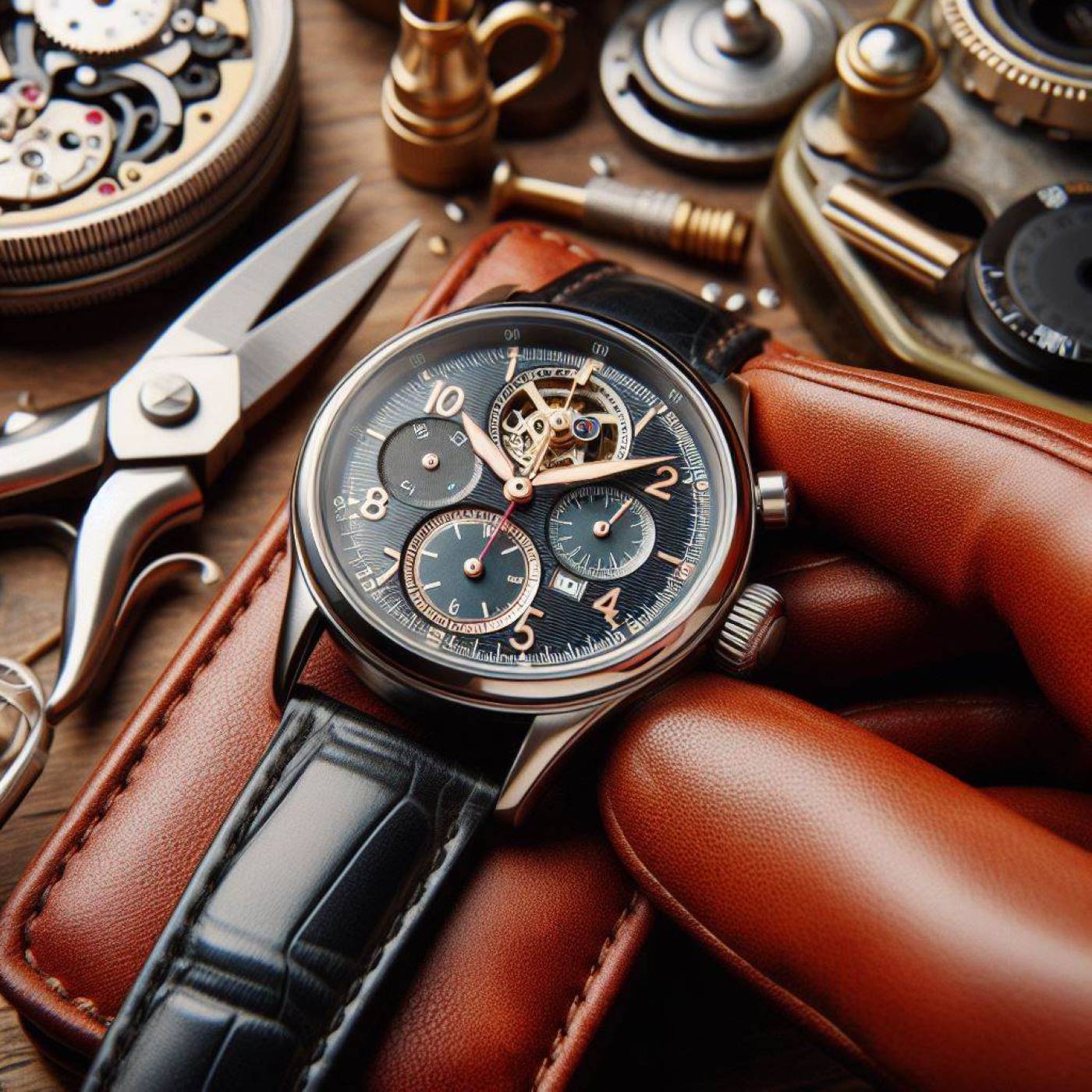 Personne nettoyant une montre automatique avec soin